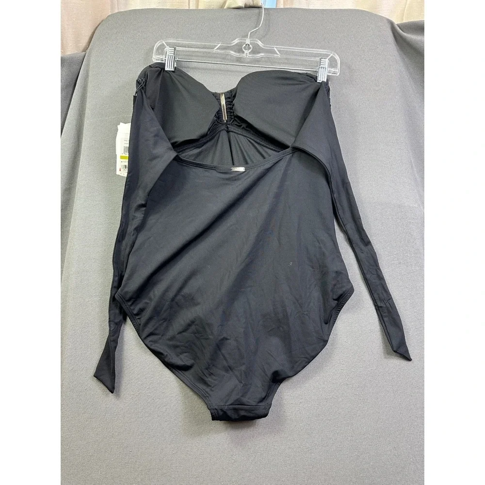 Calvin Klein Women Black Bandeau Ruched One Piece Swimsuit CG5MS002 Size‎ 14